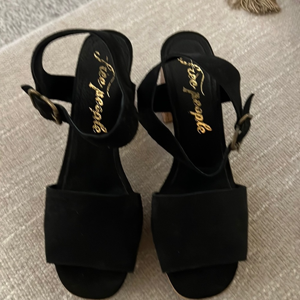 Free People black suede/cork platform shoe.
